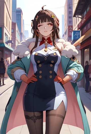 star rail,lingsha,coat,long,double-breasted,pencil skirt  - AI generated anime art