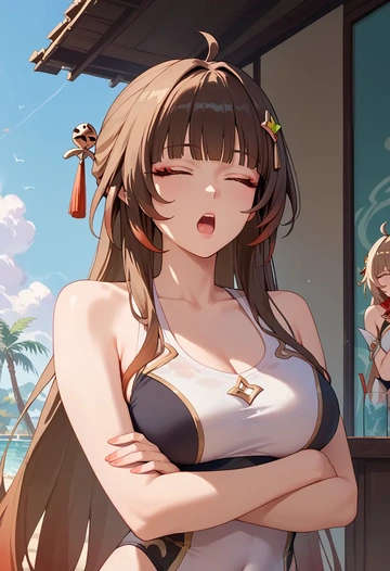 star rail,lingsha,tankini top,board shorts  - AI generated anime art