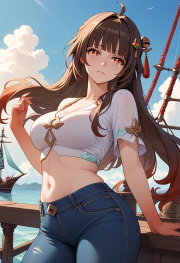 star rail,lingsha,crop top  - AI generated anime art