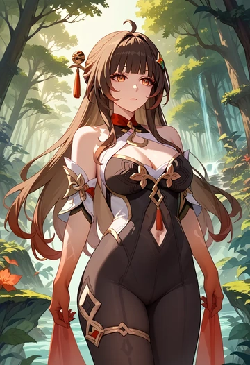 star rail,lingsha,black widow bodysuit,spiderweb cape,leather gloves  - AI generated anime art