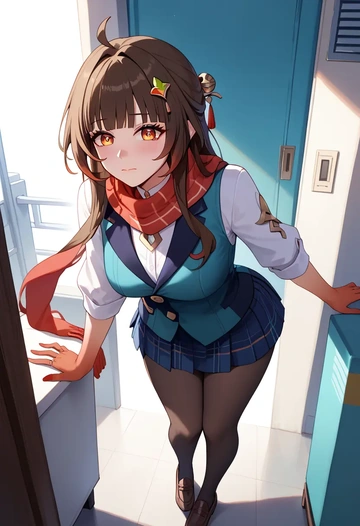 star rail,lingsha,winter,student uniform,vest  - AI generated anime art