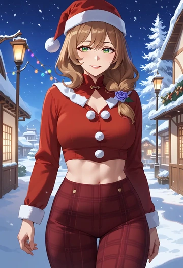 genshin impact,lisa_(genshin_impact),Christmas,plaid trousers  - AI generated anime art