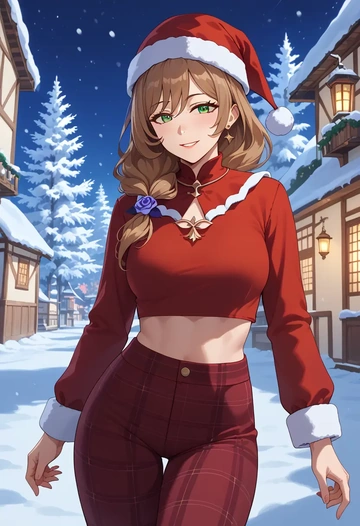 genshin impact,lisa_(genshin_impact),Christmas,plaid trousers  - AI generated anime art