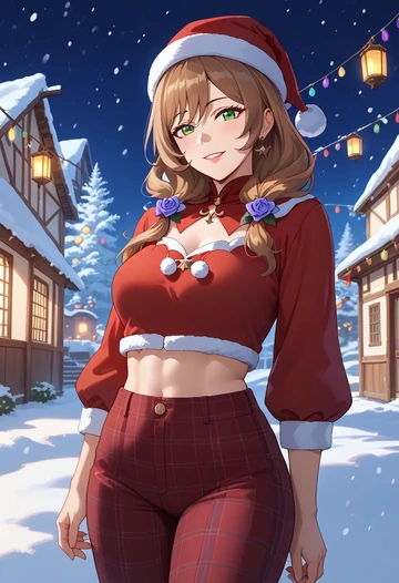 genshin impact,lisa_(genshin_impact),Christmas,plaid trousers  - AI generated anime art