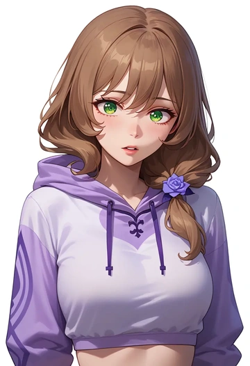 genshin impact,lisa_(genshin_impact),hoodie,cropped,high-waisted joggers  - AI generated anime art