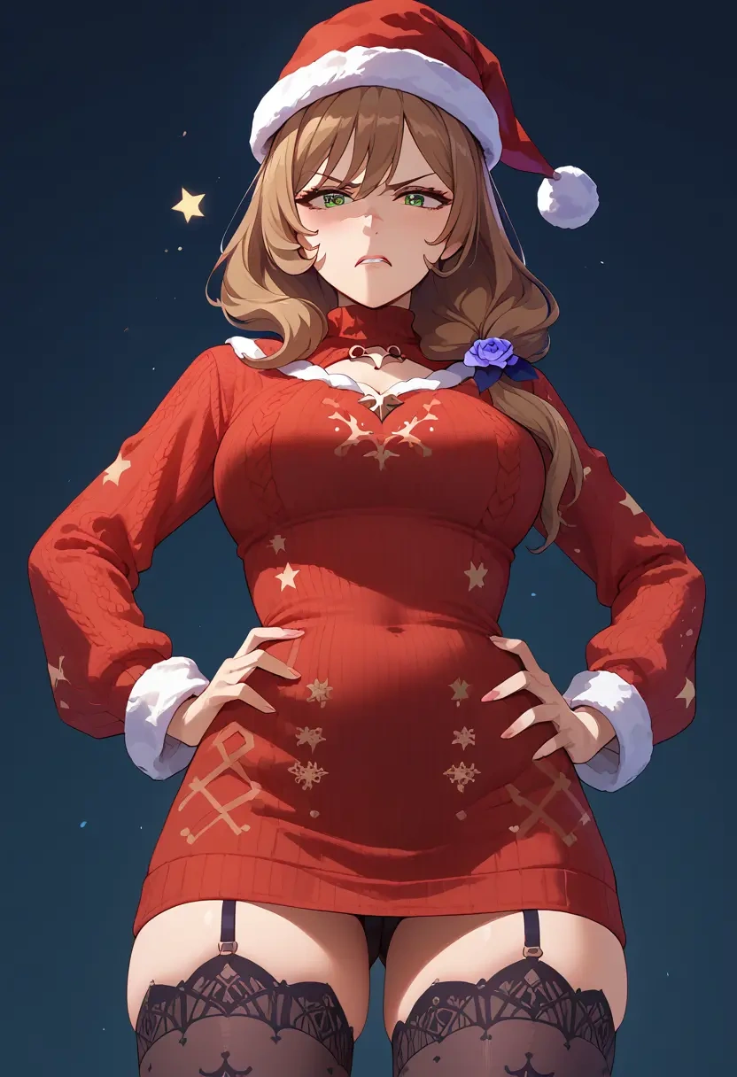 genshin impact,lisa_(genshin_impact),Christmas,sweater dress,stockings  - 