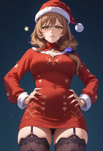 genshin impact,lisa_(genshin_impact),Christmas,sweater dress,stockings  - AI generated anime art