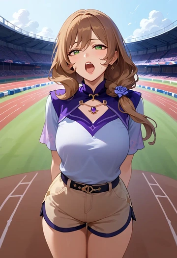 genshin impact,lisa_(genshin_impact),jogger shorts,oversized tank  - AI generated anime art