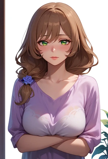 genshin impact,lisa_(genshin_impact),tie-dye shirt,dolphin shorts  - AI generated anime art