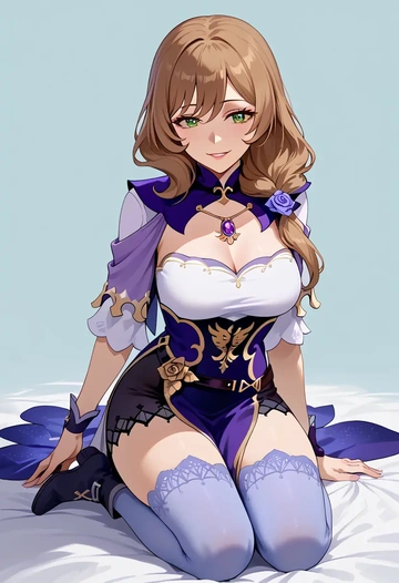 genshin impact,lisa_(genshin_impact),shirt dress,belted,stockings  - AI generated anime art