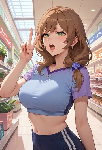 genshin impact,lisa_(genshin_impact),sports crop,high-waisted shorts  - AI generated anime art