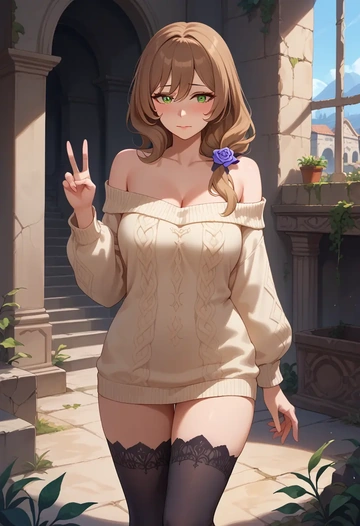 genshin impact,lisa_(genshin_impact),off-shoulder,sweater  - AI generated anime art