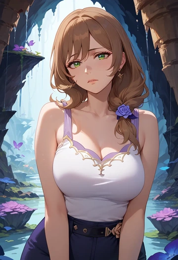 genshin impact,lisa_(genshin_impact),tank top,mesh,cycling shorts  - AI generated anime art