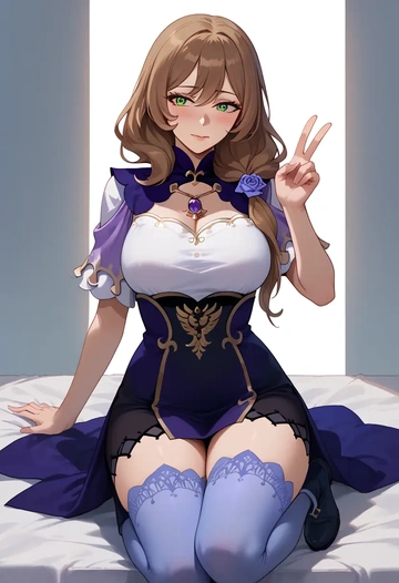 genshin impact,lisa_(genshin_impact),shirt dress,belted,stockings  - AI generated anime art