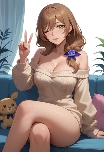 genshin impact,lisa_(genshin_impact),off-shoulder,sweater  - AI generated anime art