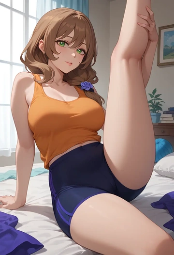 genshin impact,lisa_(genshin_impact),yoga shorts,spread legs,sexy,one leg up  - AI generated anime art