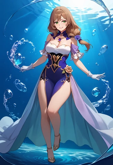 genshin impact,lisa_(genshin_impact),gown,strapless,mermaid silhouette  - AI generated anime art