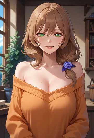 genshin impact,lisa_(genshin_impact),orange,sweater  - AI generated anime art