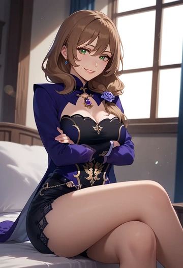 genshin impact,lisa_(genshin_impact),leather,shorts  - AI generated anime art