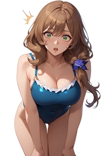 genshin impact,lisa_(genshin_impact),retro style swimsuit,frilled neckline,bow detail  - AI generated anime art