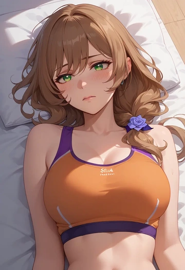 genshin impact,lisa_(genshin_impact),sports bra,wide-leg joggers  - AI generated anime art