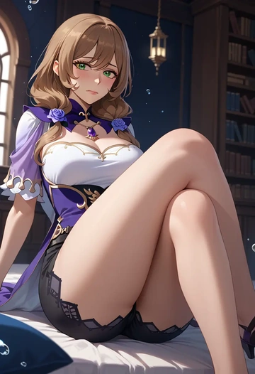 genshin impact,lisa_(genshin_impact),leather,shorts  - AI generated anime art