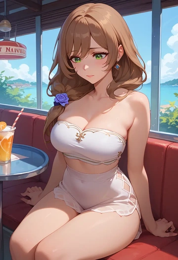 genshin impact,lisa_(genshin_impact),tube top,jogger shorts  - AI generated anime art