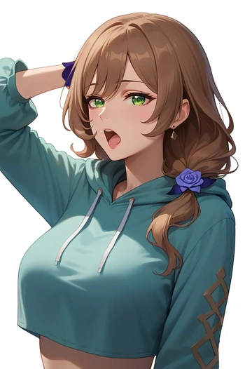 genshin impact,lisa_(genshin_impact),hoodie,cropped,high-waisted joggers  - AI generated anime art