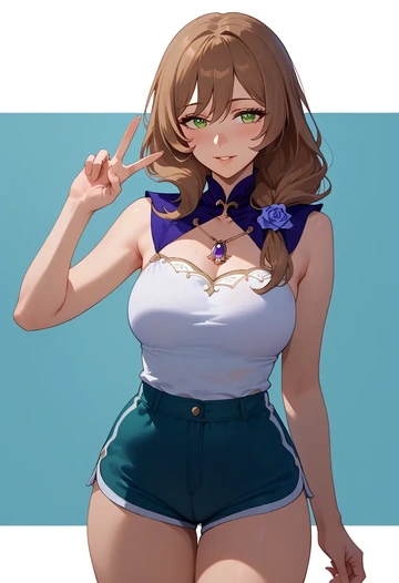 genshin impact,lisa_(genshin_impact),sleeveless swim top,shorts-style bottom,contrast stitching  - AI generated anime art