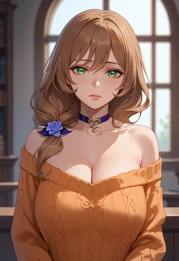 genshin impact,lisa_(genshin_impact),orange,sweater,choker  - AI generated anime art