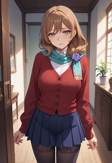 genshin impact,lisa_(genshin_impact),winter,student uniform,cardigan  - AI generated anime art