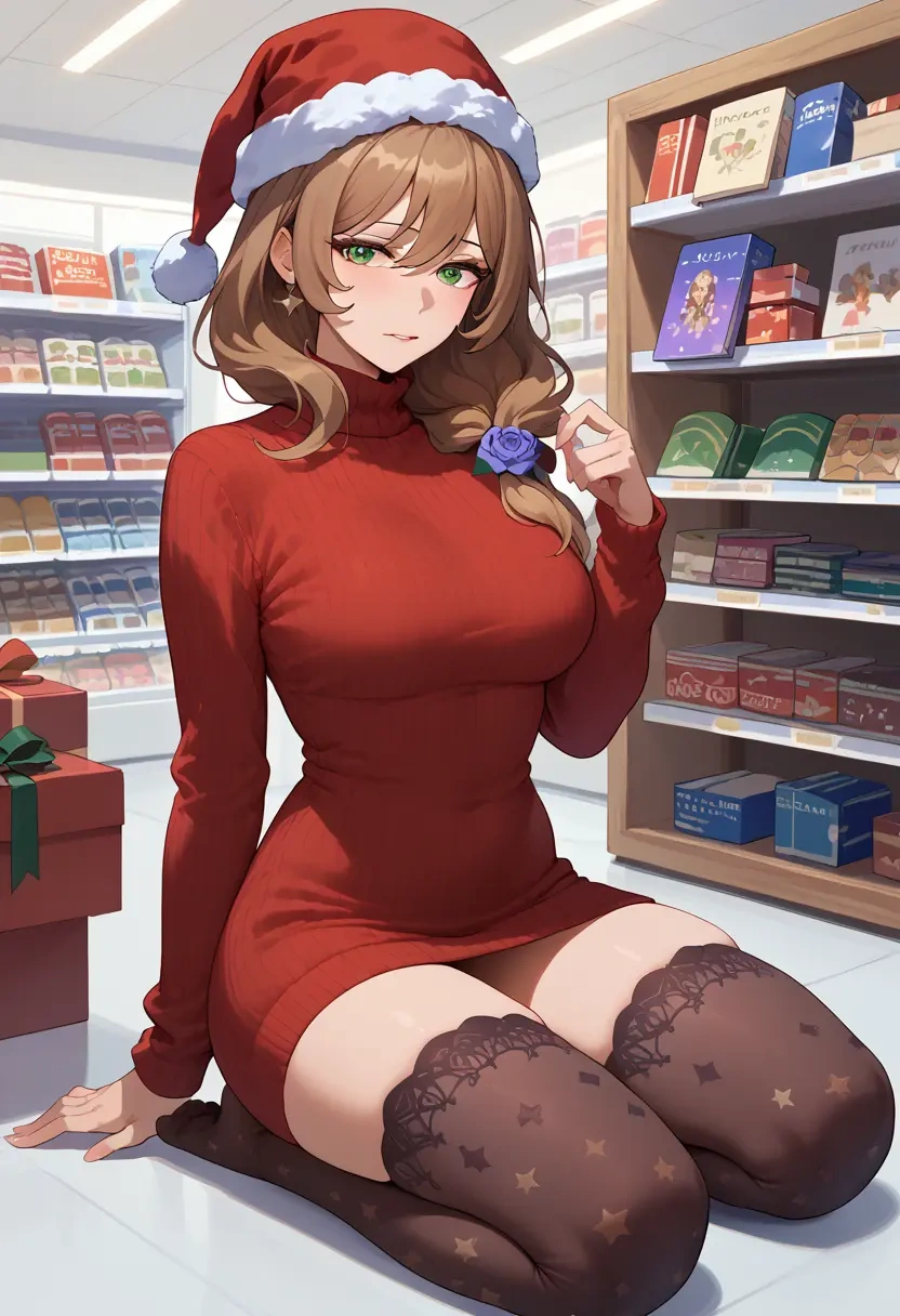 genshin impact,lisa_(genshin_impact),Christmas,sweater dress,stockings  - 