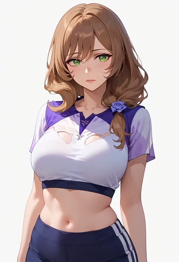 genshin impact,lisa_(genshin_impact),sports crop,high-waisted shorts  - AI generated anime art