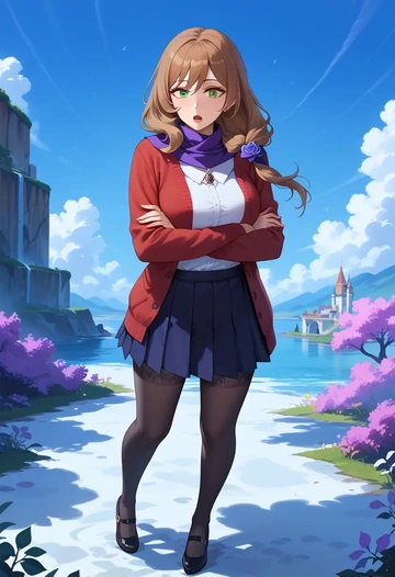 genshin impact,lisa_(genshin_impact),winter,student uniform,cardigan  - AI generated anime art