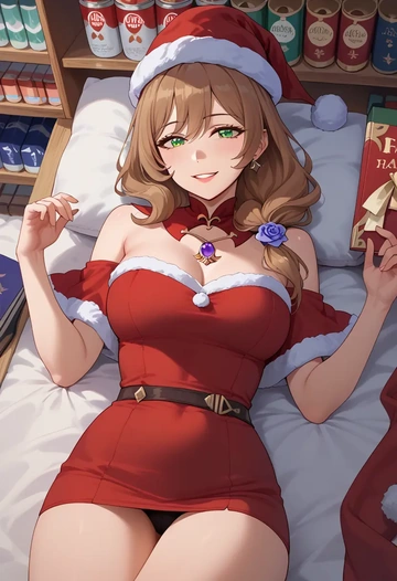 genshin impact,lisa_(genshin_impact),Christmas,red velvet dress  - AI generated anime art