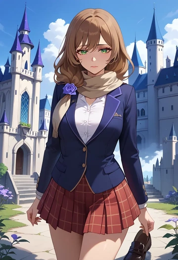 genshin impact,lisa_(genshin_impact),winter,student uniform,plaid skirt  - AI generated anime art