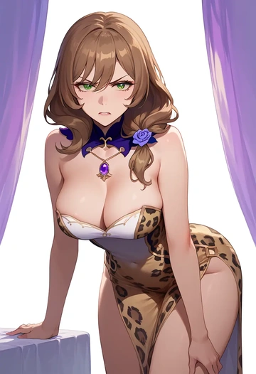 genshin impact,lisa_(genshin_impact),leopard print,silk slip dress  - AI generated anime art