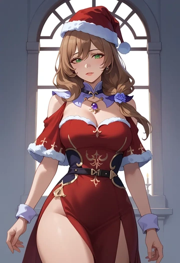 genshin impact,lisa_(genshin_impact),Christmas,red velvet dress  - AI generated anime art