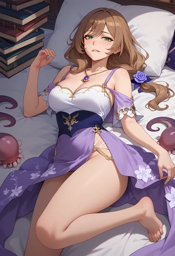 genshin impact,lisa_(genshin_impact),silk slip dress,floral prints  - AI generated anime art