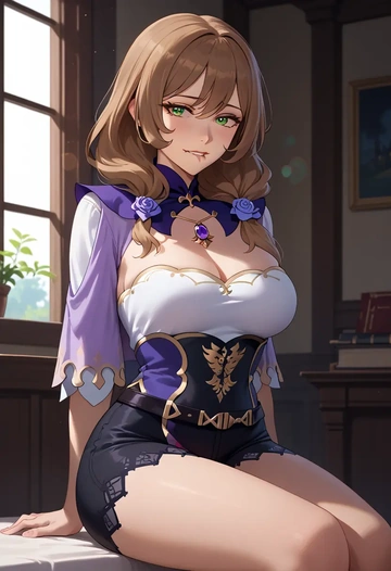 genshin impact,lisa_(genshin_impact),leather,shorts  - AI generated anime art