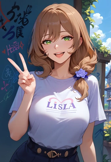 genshin impact,lisa_(genshin_impact),crop graffiti tee,dolphin shorts  - AI generated anime art