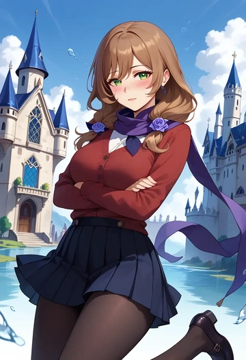 genshin impact,lisa_(genshin_impact),winter,student uniform,cardigan  - AI generated anime art