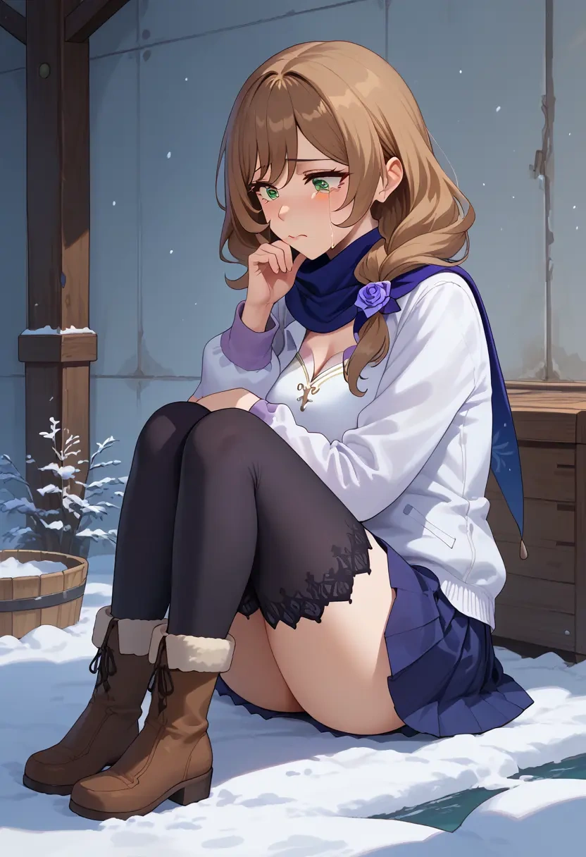 genshin impact,lisa_(genshin_impact),winter,student uniform,puffer jacket  - 