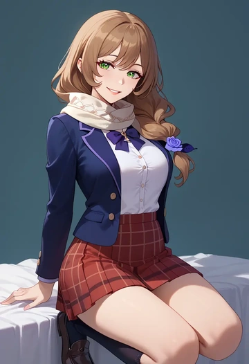 genshin impact,lisa_(genshin_impact),winter,student uniform,plaid skirt  - AI generated anime art