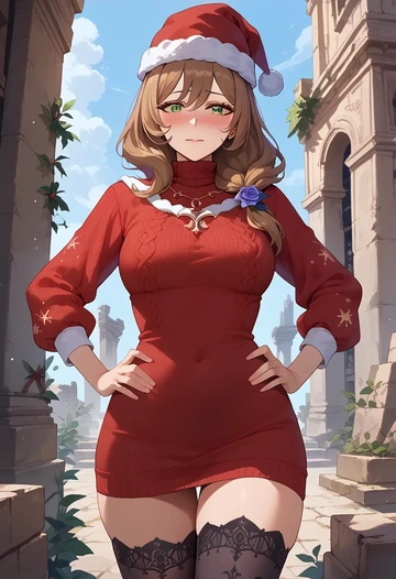 genshin impact,lisa_(genshin_impact),Christmas,sweater dress,stockings  - AI generated anime art