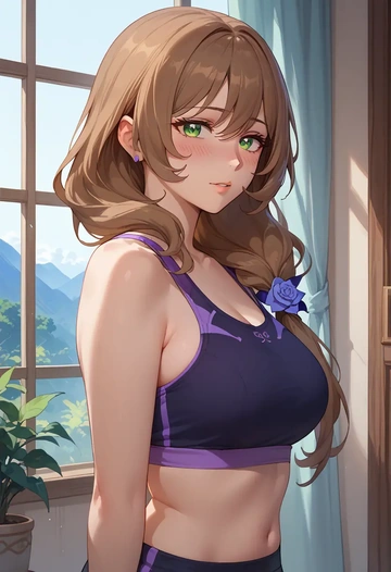 genshin impact,lisa_(genshin_impact),sports bra,high-waisted leggings  - AI generated anime art