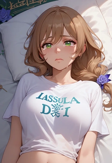 genshin impact,lisa_(genshin_impact),crop graffiti tee,dolphin shorts  - AI generated anime art