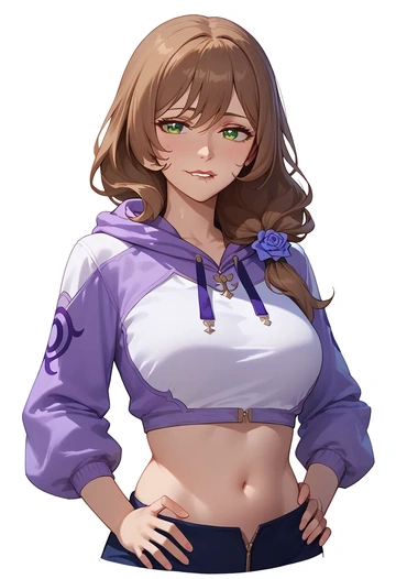 genshin impact,lisa_(genshin_impact),crop hoodie,shorts  - AI generated anime art