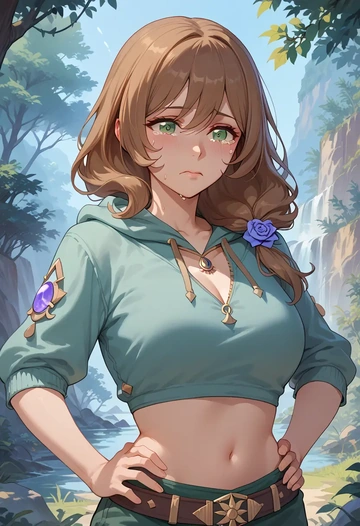 genshin impact,lisa_(genshin_impact),crop hoodie,shorts  - AI generated anime art