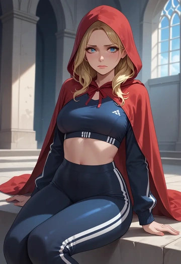 little_red_riding_hood,little_red_riding_hood_(grimm),athletic,track suit  - AI generated anime art